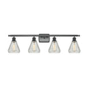 Conesus Bath Vanity Light shown in the Matte Black finish with a Clear Crackle shade