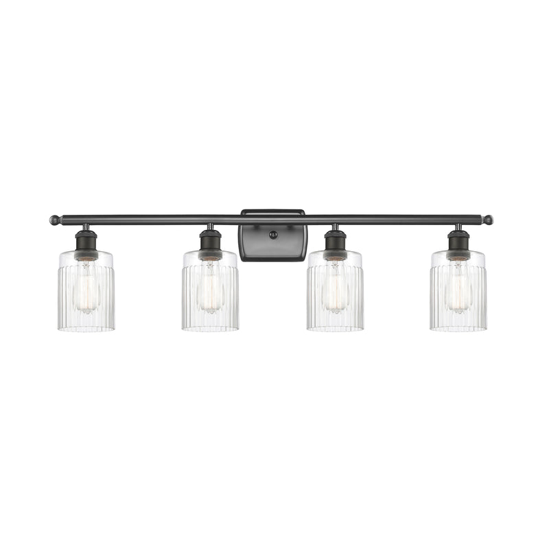 Hadley Bath Vanity Light shown in the Oil Rubbed Bronze finish with a Clear shade