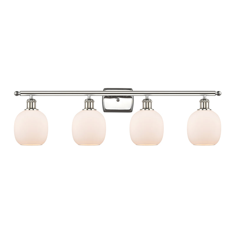 Belfast Bath Vanity Light shown in the Polished Nickel finish with a Matte White shade