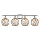 Farmhouse Rope Bath Vanity Light shown in the Polished Nickel finish with a Clear Glass with Brown Rope shade