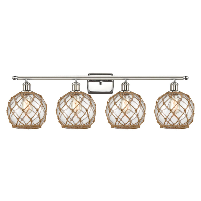 Farmhouse Rope Bath Vanity Light shown in the Polished Nickel finish with a Clear Glass with Brown Rope shade