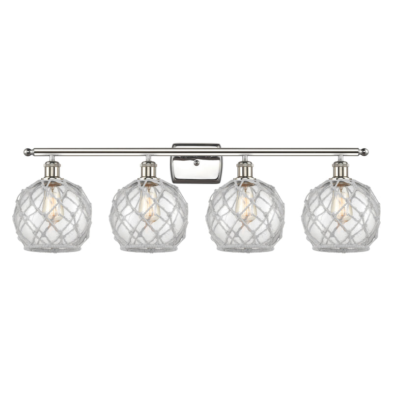 Farmhouse Rope Bath Vanity Light shown in the Polished Nickel finish with a Clear Glass with White Rope shade