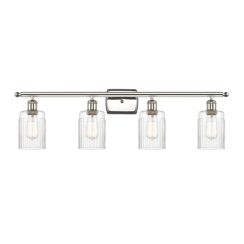 Hadley Bath Vanity Light shown in the Polished Nickel finish with a Clear shade