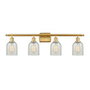 Caledonia Bath Vanity Light shown in the Satin Gold finish with a Mouchette shade