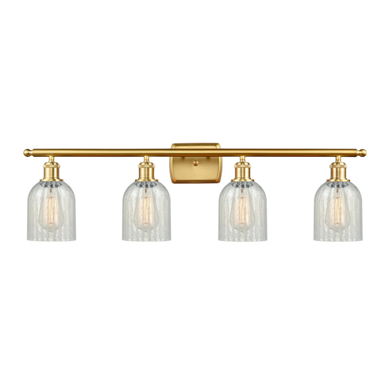 Caledonia Bath Vanity Light shown in the Satin Gold finish with a Mouchette shade