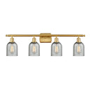 Caledonia Bath Vanity Light shown in the Satin Gold finish with a Charcoal shade