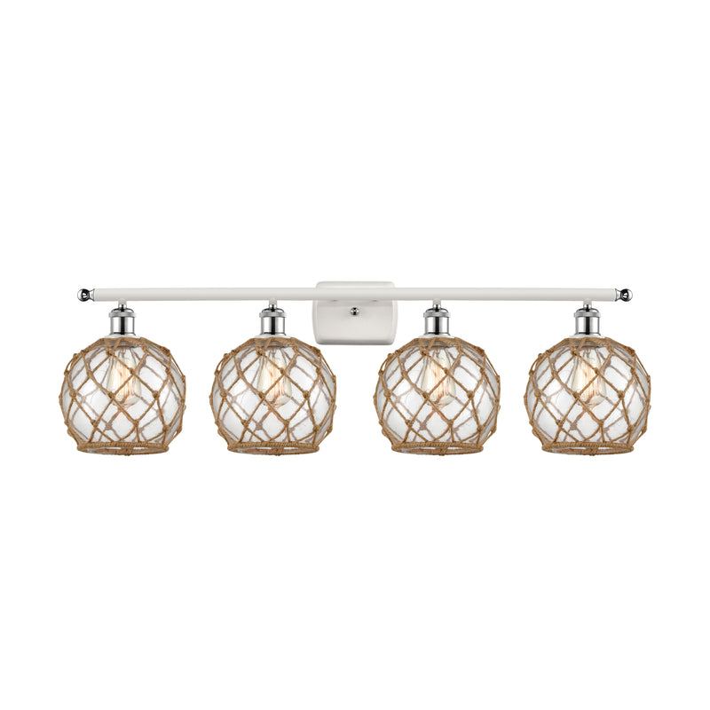 Farmhouse Rope Bath Vanity Light shown in the White and Polished Chrome finish with a Clear Glass with Brown Rope shade