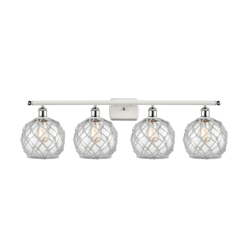 Farmhouse Rope Bath Vanity Light shown in the White and Polished Chrome finish with a Clear Glass with White Rope shade