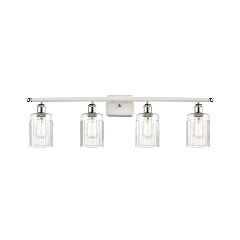 Hadley Bath Vanity Light shown in the White and Polished Chrome finish with a Clear shade