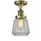 Chatham Semi-Flush Mount shown in the Antique Brass finish with a Clear shade