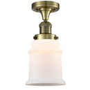 Canton Semi-Flush Mount shown in the Antique Brass finish with a Matte White shade