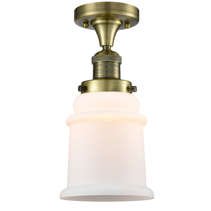 Canton Semi-Flush Mount shown in the Antique Brass finish with a Matte White shade