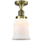 Canton Semi-Flush Mount shown in the Antique Brass finish with a Matte White shade