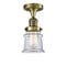 Canton Semi-Flush Mount shown in the Antique Brass finish with a Clear shade