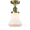 Bellmont Semi-Flush Mount shown in the Antique Brass finish with a Matte White shade