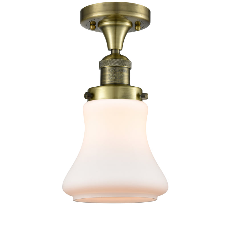 Bellmont Semi-Flush Mount shown in the Antique Brass finish with a Matte White shade