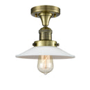 Halophane Semi-Flush Mount shown in the Antique Brass finish with a Matte White Halophane shade