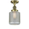 Stanton Semi-Flush Mount shown in the Antique Brass finish with a Clear Wire Mesh shade