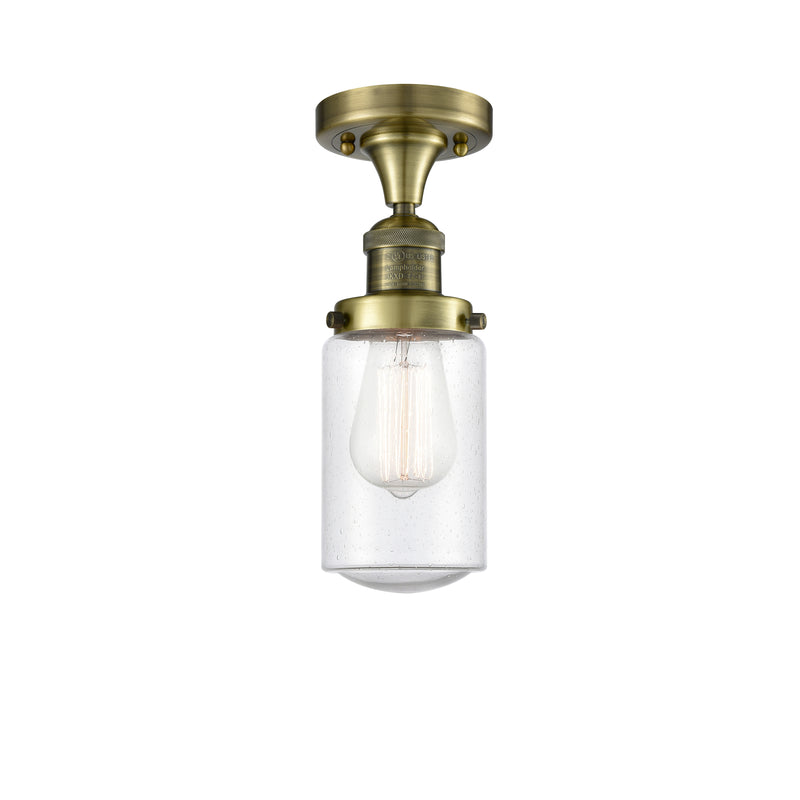 Dover Semi-Flush Mount shown in the Antique Brass finish with a Seedy shade