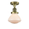 Olean Semi-Flush Mount shown in the Antique Brass finish with a Matte White shade