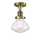 Olean Semi-Flush Mount shown in the Antique Brass finish with a Seedy shade