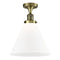 Cone Semi-Flush Mount shown in the Antique Brass finish with a Matte White shade