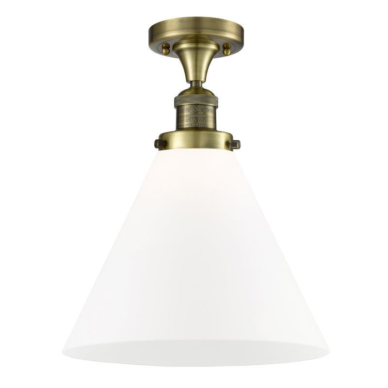 Cone Semi-Flush Mount shown in the Antique Brass finish with a Matte White shade