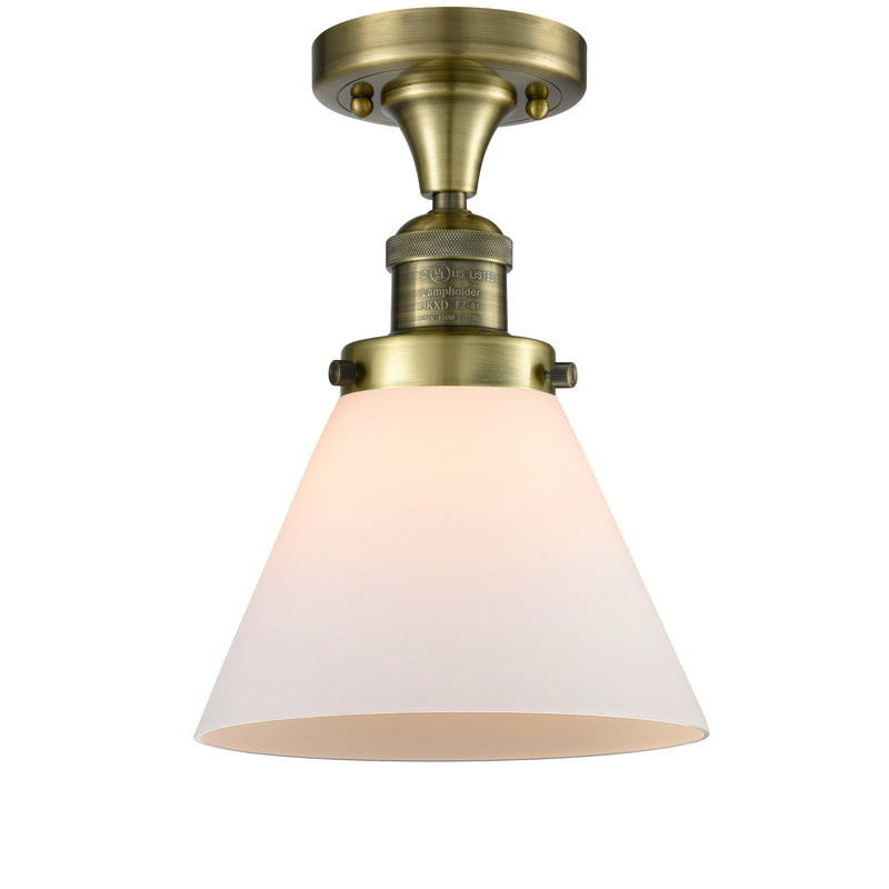 Cone Semi-Flush Mount shown in the Antique Brass finish with a Matte White shade