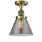 Cone Semi-Flush Mount shown in the Antique Brass finish with a Plated Smoke shade