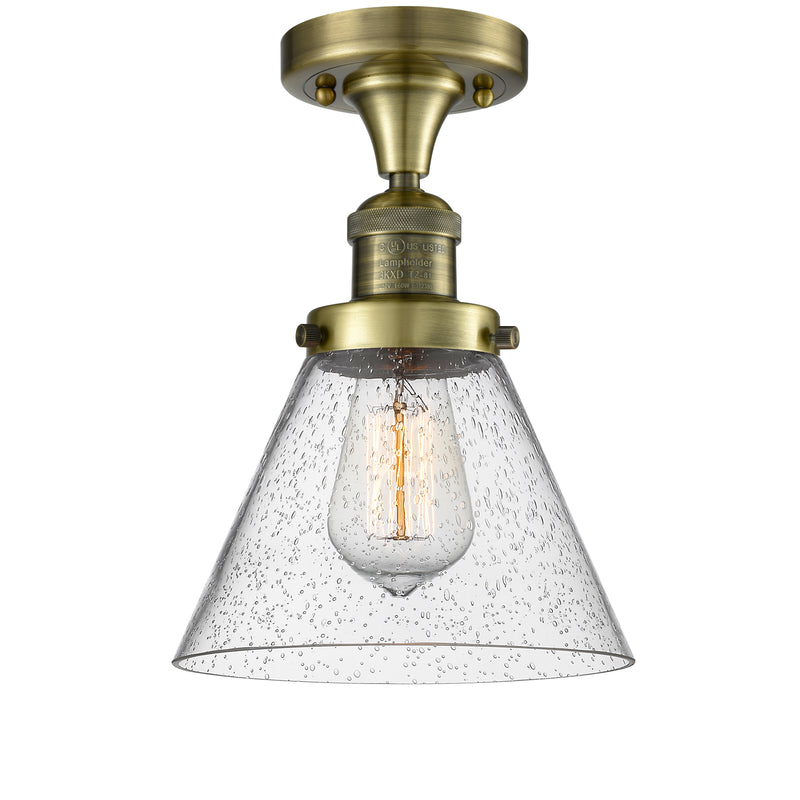 Cone Semi-Flush Mount shown in the Antique Brass finish with a Seedy shade