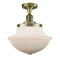 Oxford Semi-Flush Mount shown in the Antique Brass finish with a Matte White shade