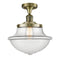 Oxford Semi-Flush Mount shown in the Antique Brass finish with a Clear shade