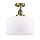 Bell Semi-Flush Mount shown in the Antique Brass finish with a Matte White shade