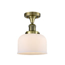 Bell Semi-Flush Mount shown in the Antique Brass finish with a Matte White shade