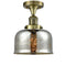 Bell Semi-Flush Mount shown in the Antique Brass finish with a Silver Plated Mercury shade