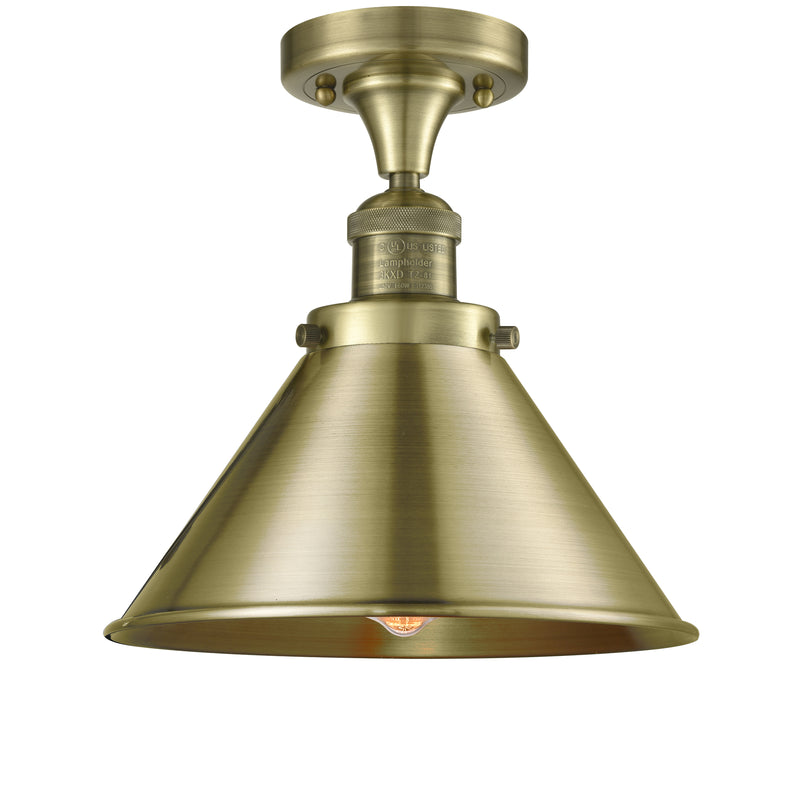 Briarcliff Semi-Flush Mount shown in the Antique Brass finish with a Antique Brass shade