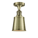 Addison Semi-Flush Mount shown in the Antique Brass finish with a Antique Brass shade