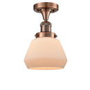 Fulton Semi-Flush Mount shown in the Antique Copper finish with a Matte White shade