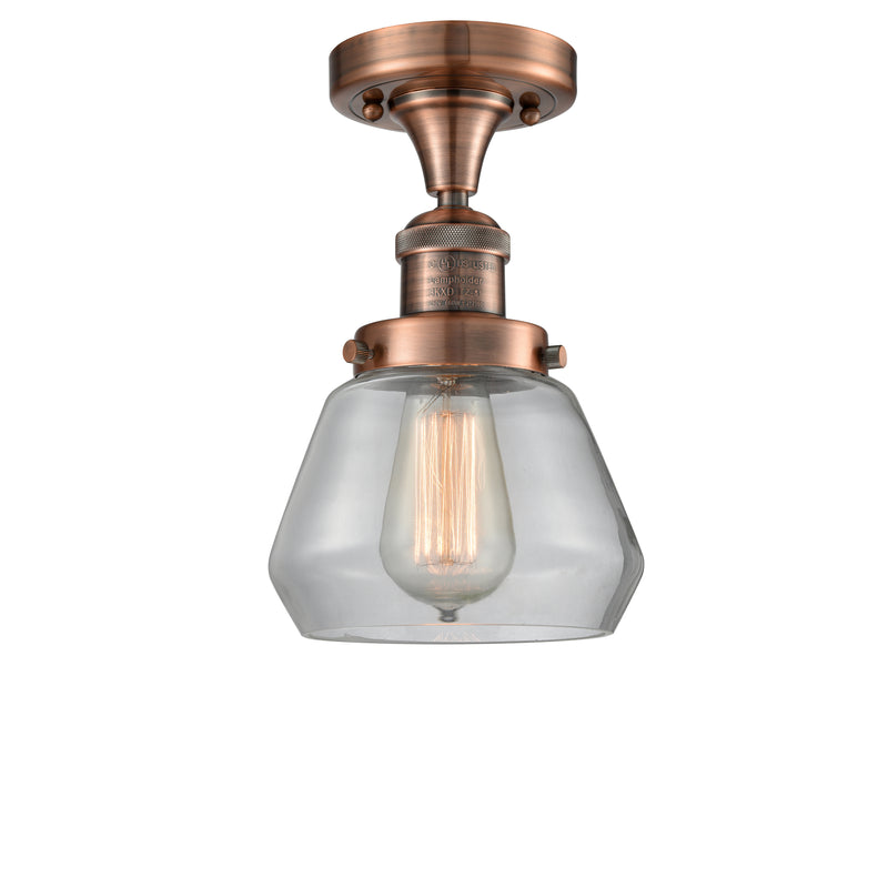 Fulton Semi-Flush Mount shown in the Antique Copper finish with a Clear shade