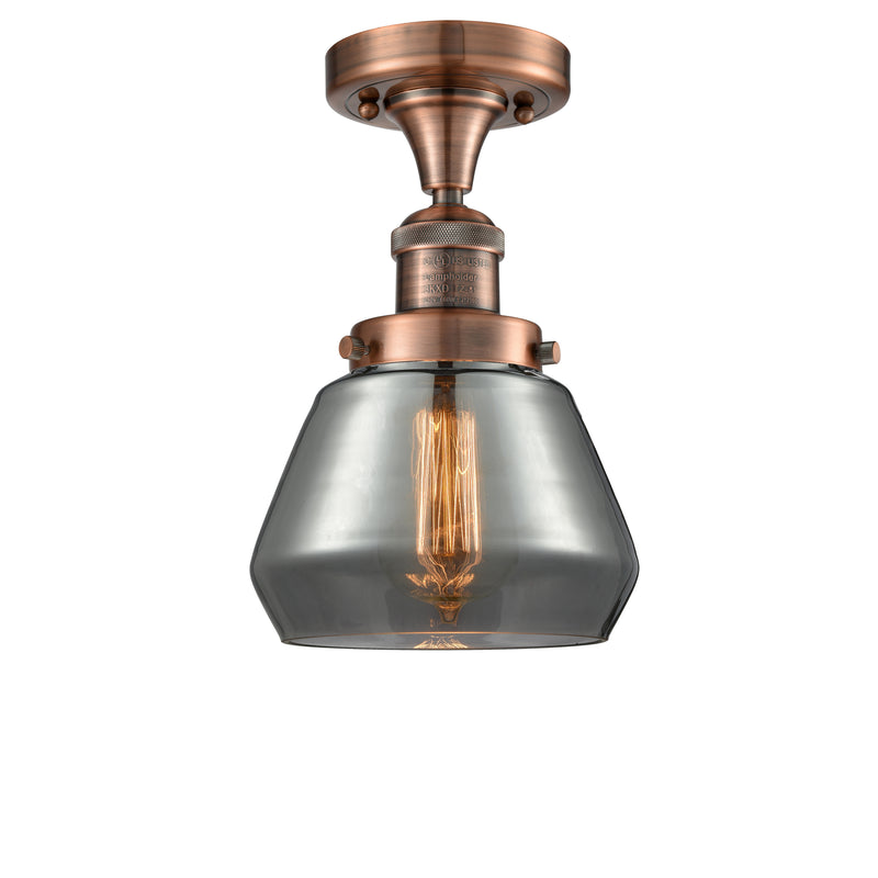 Fulton Semi-Flush Mount shown in the Antique Copper finish with a Plated Smoke shade