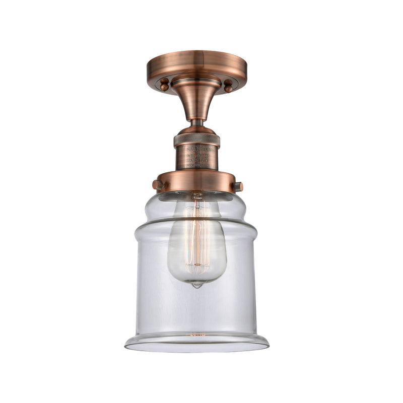 Canton Semi-Flush Mount shown in the Antique Copper finish with a Clear shade