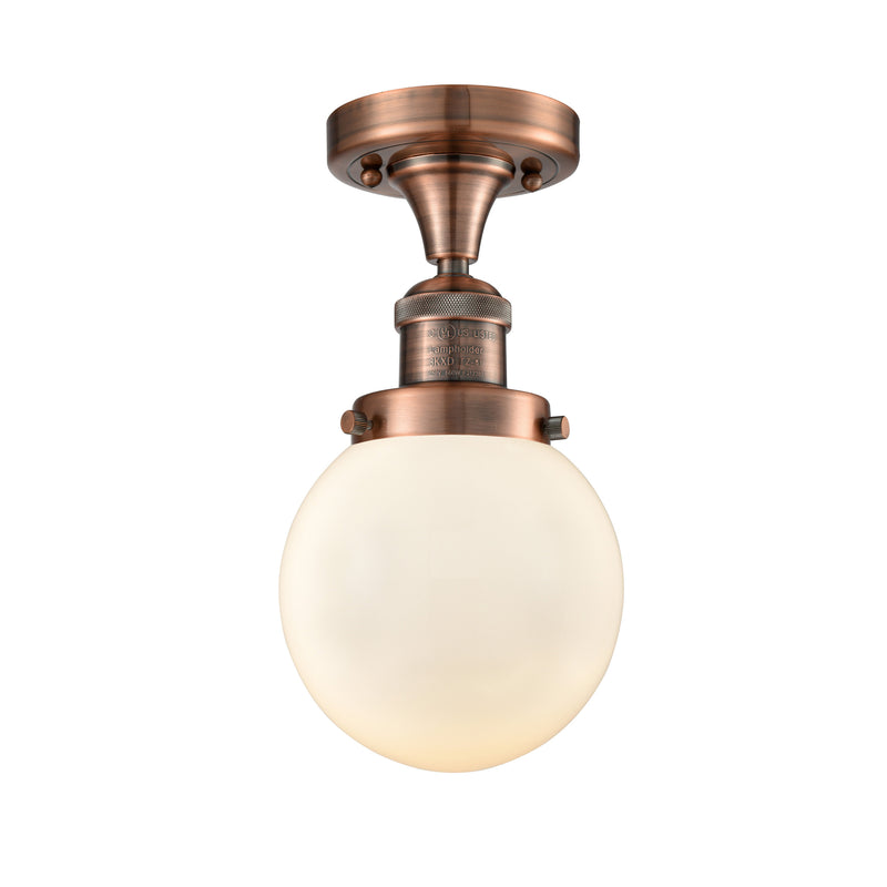 Beacon Semi-Flush Mount shown in the Antique Copper finish with a Matte White shade