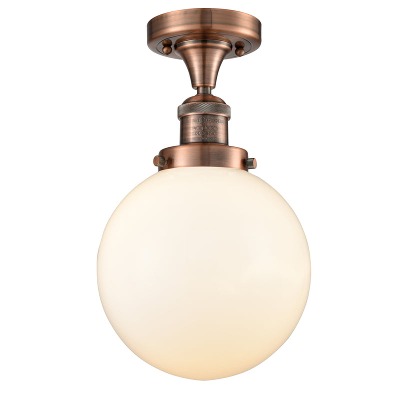 Beacon Semi-Flush Mount shown in the Antique Copper finish with a Matte White shade