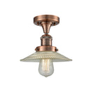 Halophane Semi-Flush Mount shown in the Antique Copper finish with a Clear Halophane shade