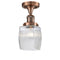 Colton Semi-Flush Mount shown in the Antique Copper finish with a Clear Halophane shade