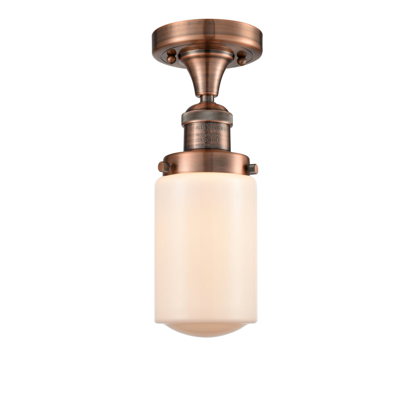 Dover Semi-Flush Mount shown in the Antique Copper finish with a Matte White shade