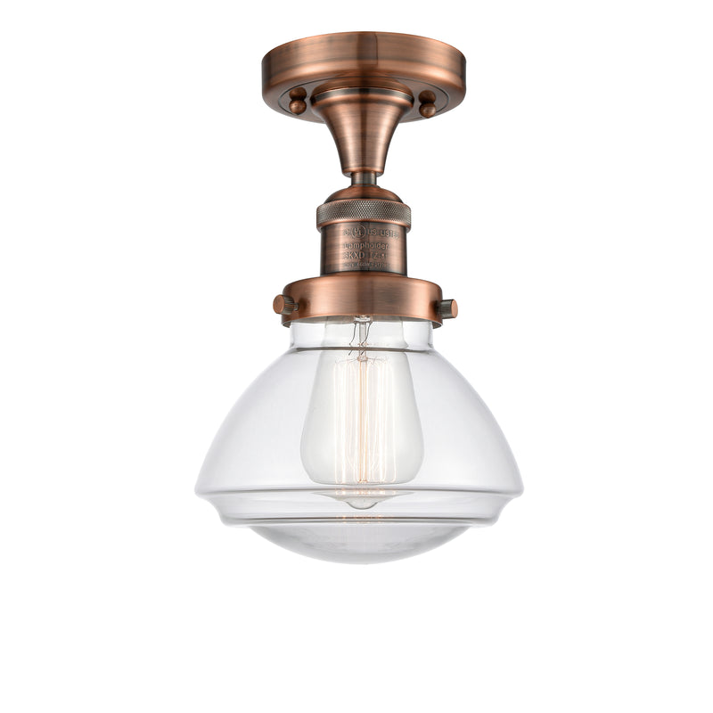 Olean Semi-Flush Mount shown in the Antique Copper finish with a Clear shade