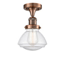 Olean Semi-Flush Mount shown in the Antique Copper finish with a Seedy shade