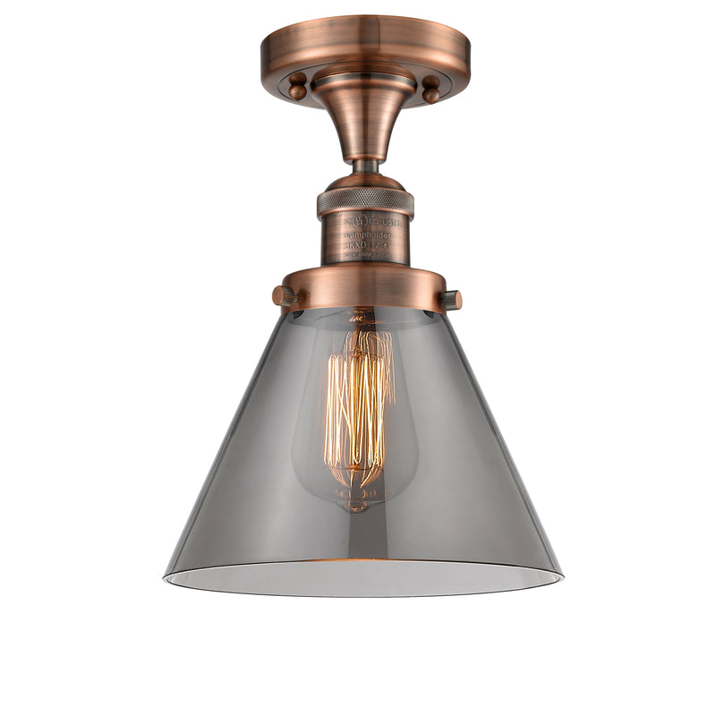 Cone Semi-Flush Mount shown in the Antique Copper finish with a Plated Smoke shade