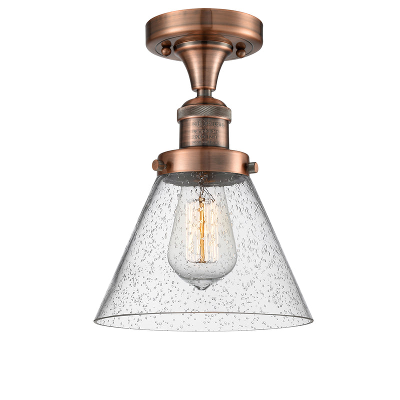 Cone Semi-Flush Mount shown in the Antique Copper finish with a Seedy shade